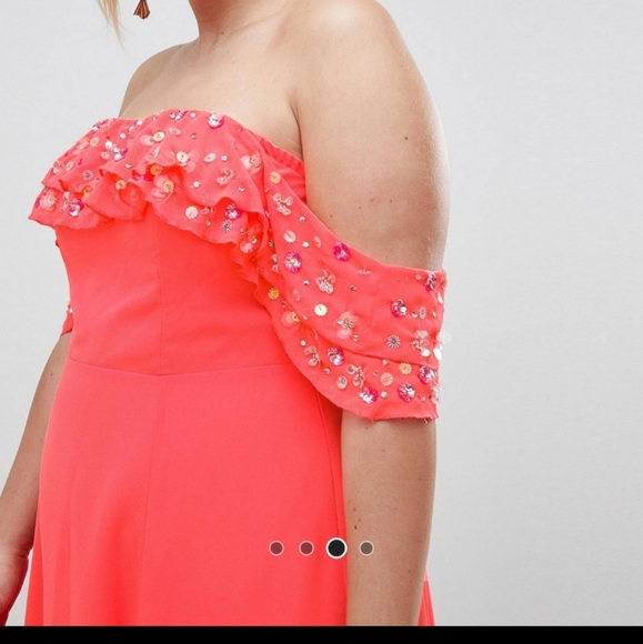 NWT ASOS CURVE NEON ORANGE EMBELLISHED DRESS SIZE 18 - Picture 3 of 13